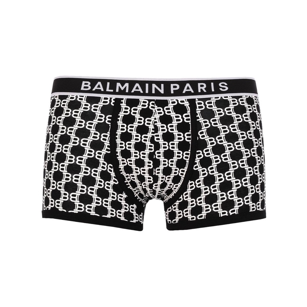 NIB $125 AUTH BALMAIN LOGO BLACK WHITE MEN’s TRUNK UNDERWEAR EU L / US M